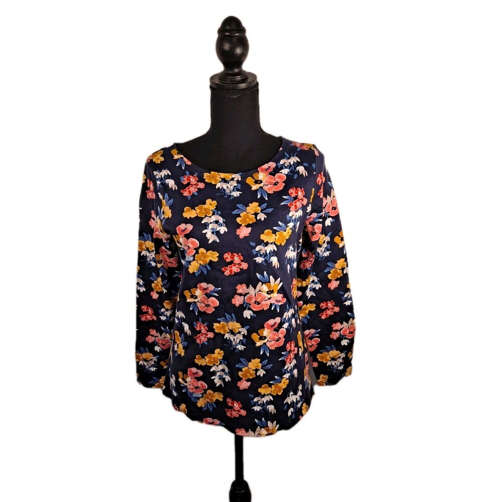 Joules Women's Harbour Print Knit Top Size 6 Long Sleeve Navy Floral 100% Cotton